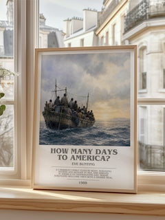 How Many Days to America? bookish poster colour and style options – Eve Bunting book art