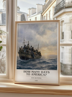 How Many Days to America? book cover poster colour and style options – Eve Bunting book art