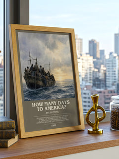 How Many Days to America? bookish print framed by window – literary home decor