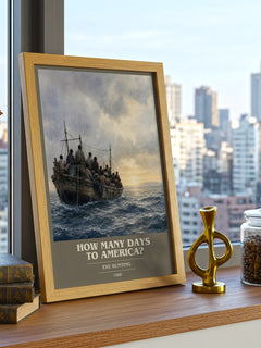 How Many Days to America? book cover print framed by window – literary home decor