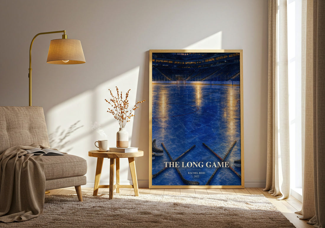 The Long Game watercolour print in frame leaning in hallway – romance wall art