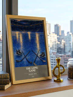The Long Game book cover print framed by window – literary home decor