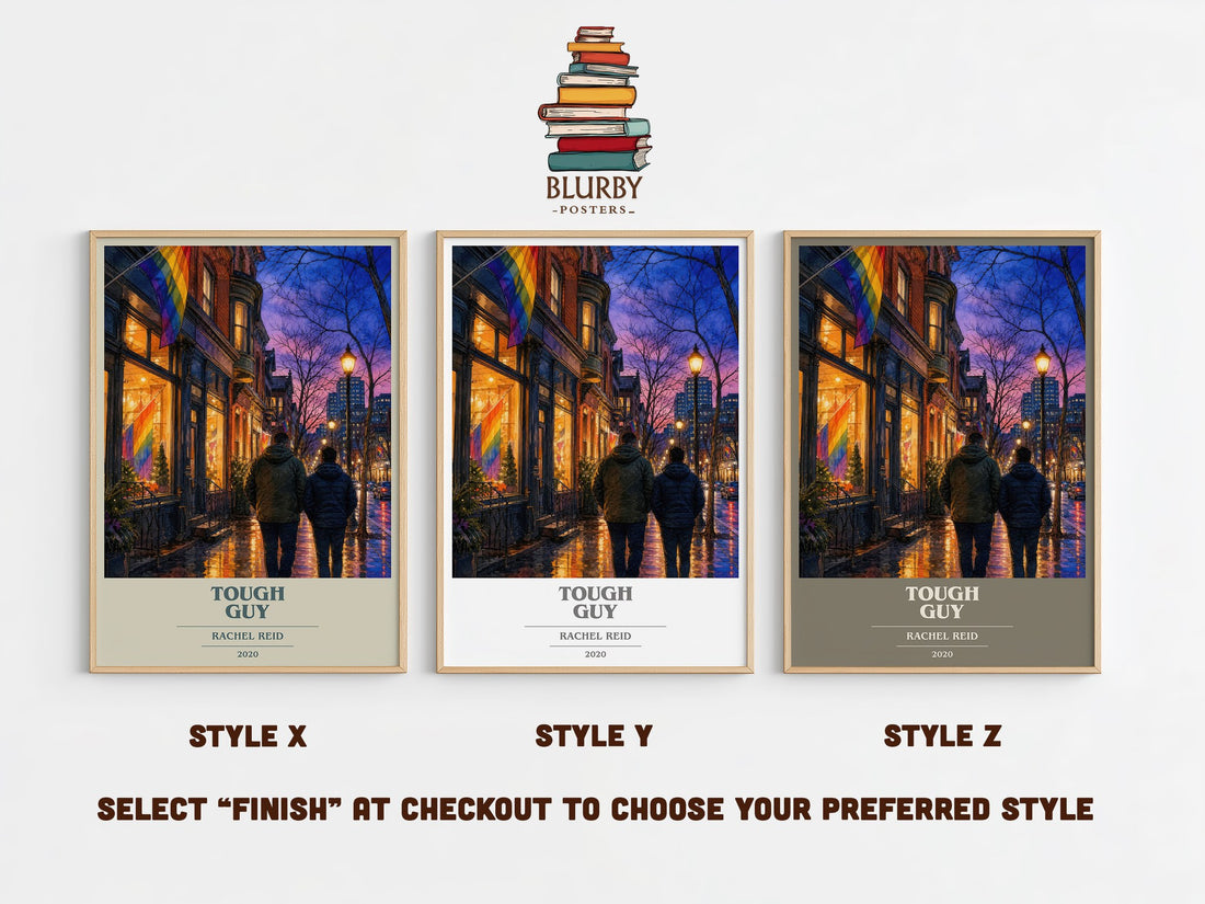 Tough Guy book cover print in frame leaning in hallway – romance wall art (mockup)