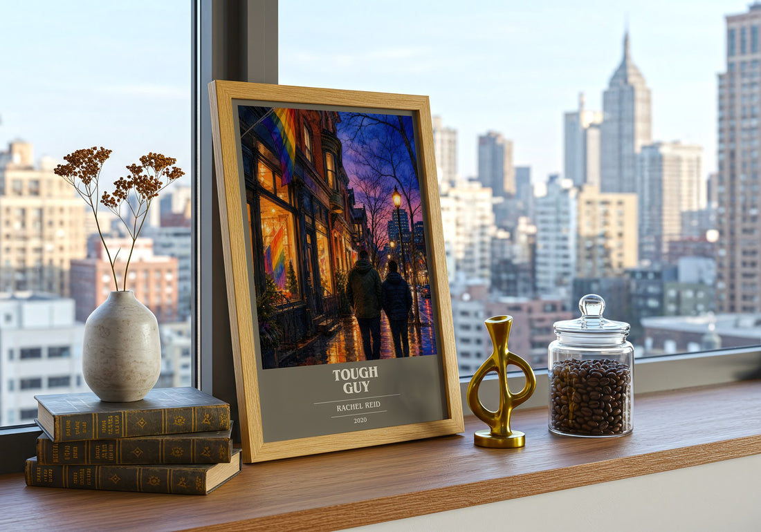 Tough Guy book cover print framed by window – literary home decor