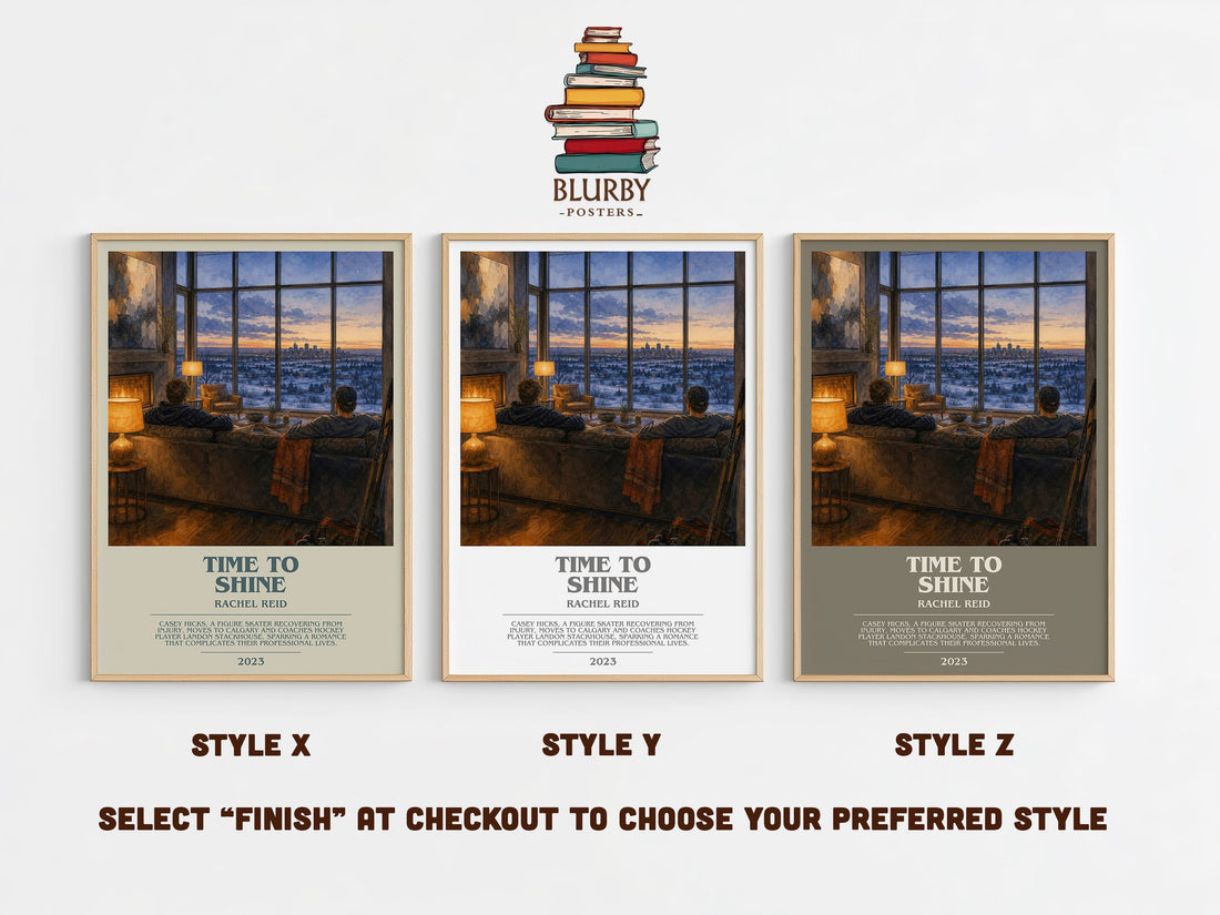 Time to Shine bookish print in frame leaning in hallway – romance wall art (mockup)