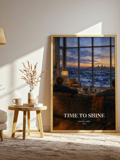 Time to Shine watercolour print in frame leaning in hallway – romance wall art