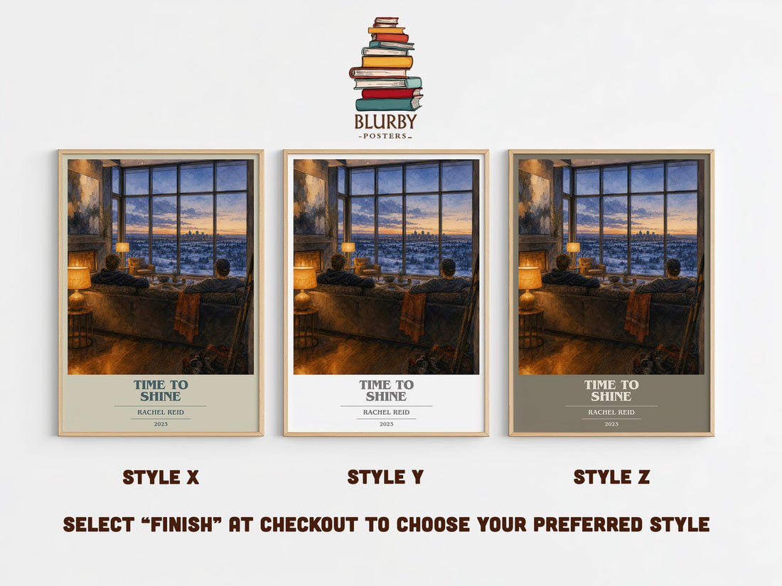 Time to Shine book cover print in frame leaning in hallway – romance wall art (mockup)