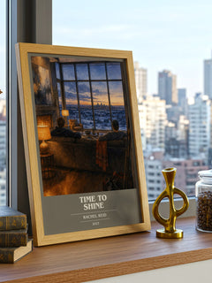 Time to Shine book cover print framed by window – literary home decor