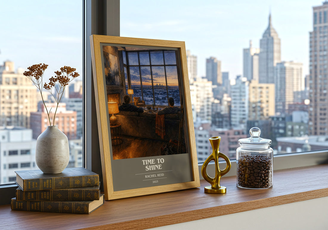 Time to Shine book cover print framed by window – literary home decor