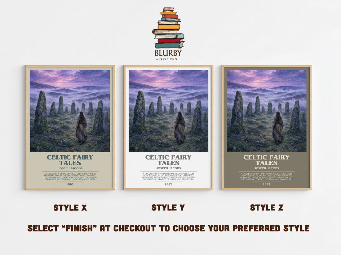 Celtic Fairy Tales bookish print in frame leaning in hallway – childrens wall art (mockup)