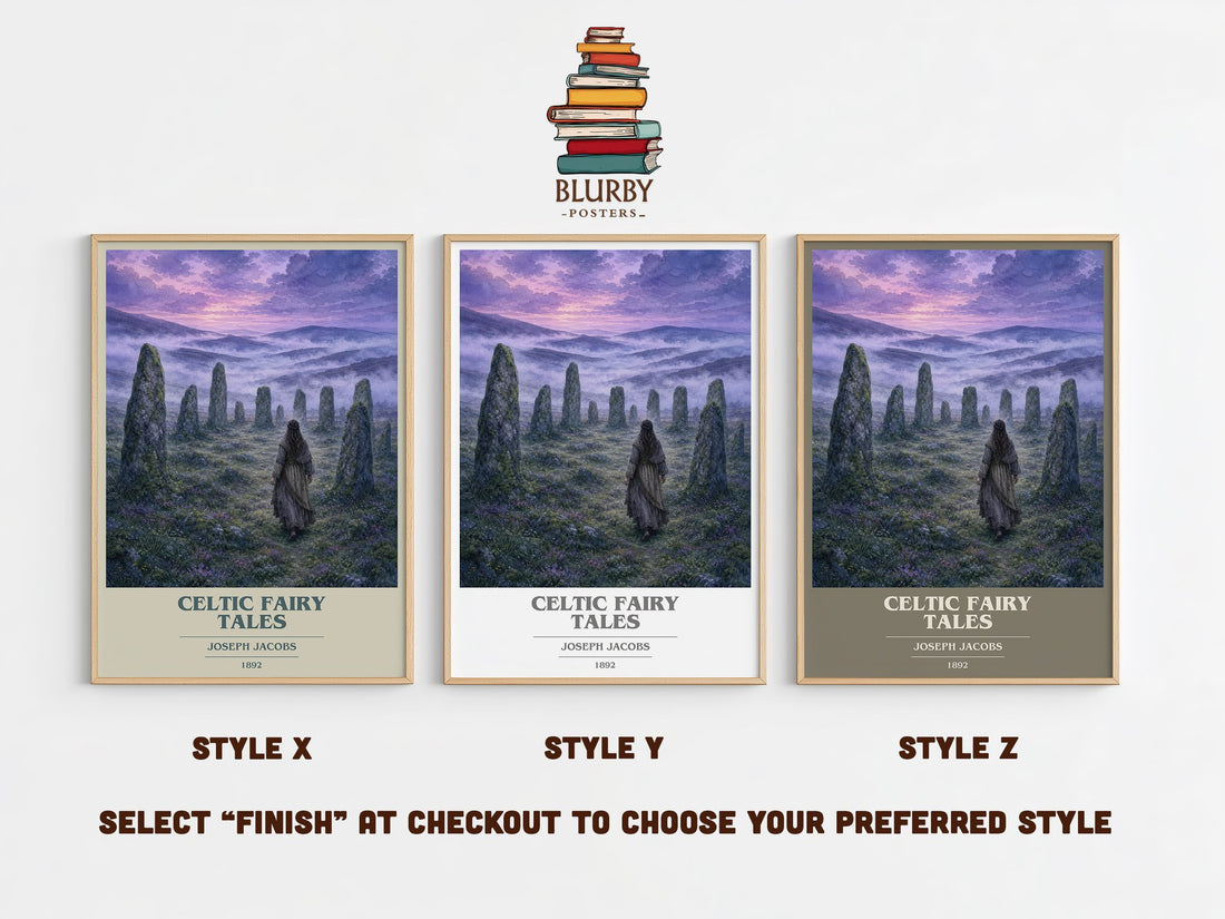 Celtic Fairy Tales book cover print in frame leaning in hallway – childrens wall art (mockup)