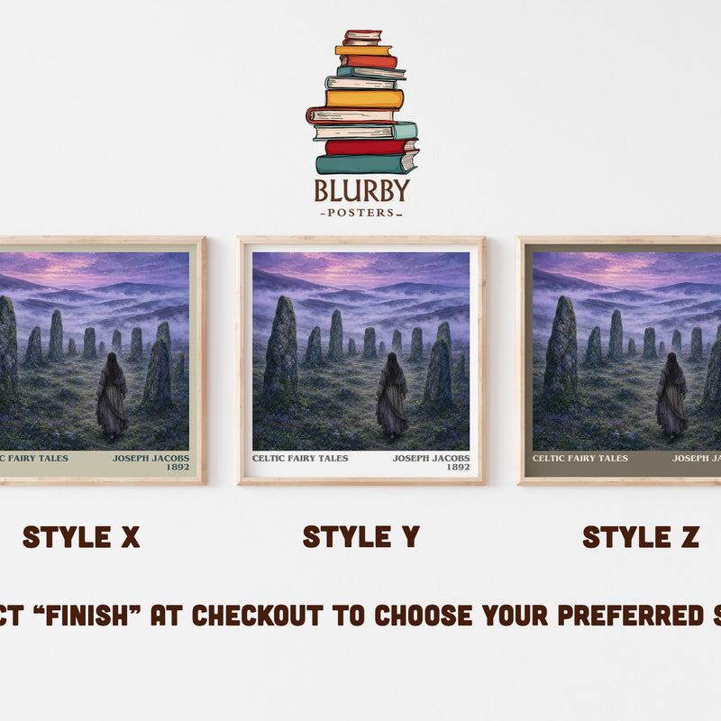 Celtic Fairy Tales literary print in frame leaning in hallway – childrens wall art
