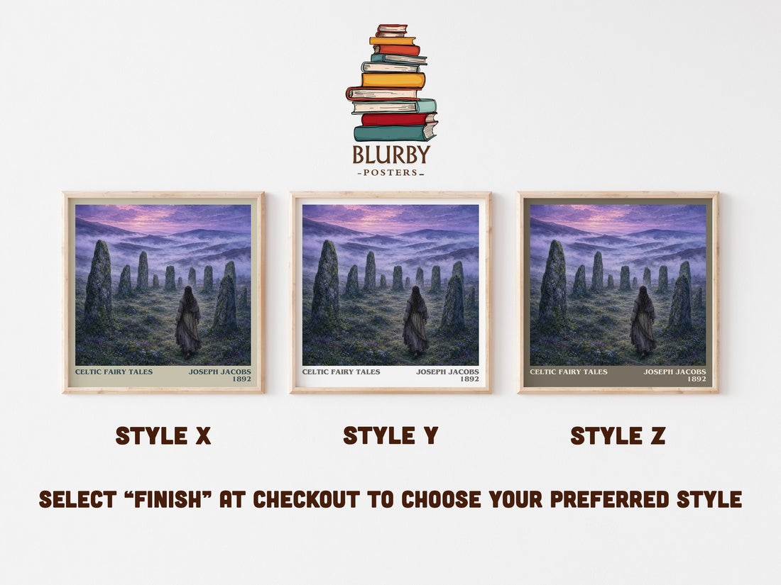 Celtic Fairy Tales literary print in frame leaning in hallway – childrens wall art (mockup)