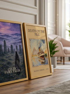 Celtic Fairy Tales watercolour print framed by window – literary home decor