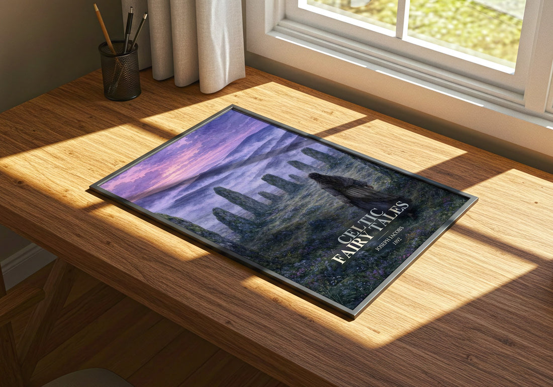 Celtic Fairy Tales watercolour book poster framed on wall – childrens wall art