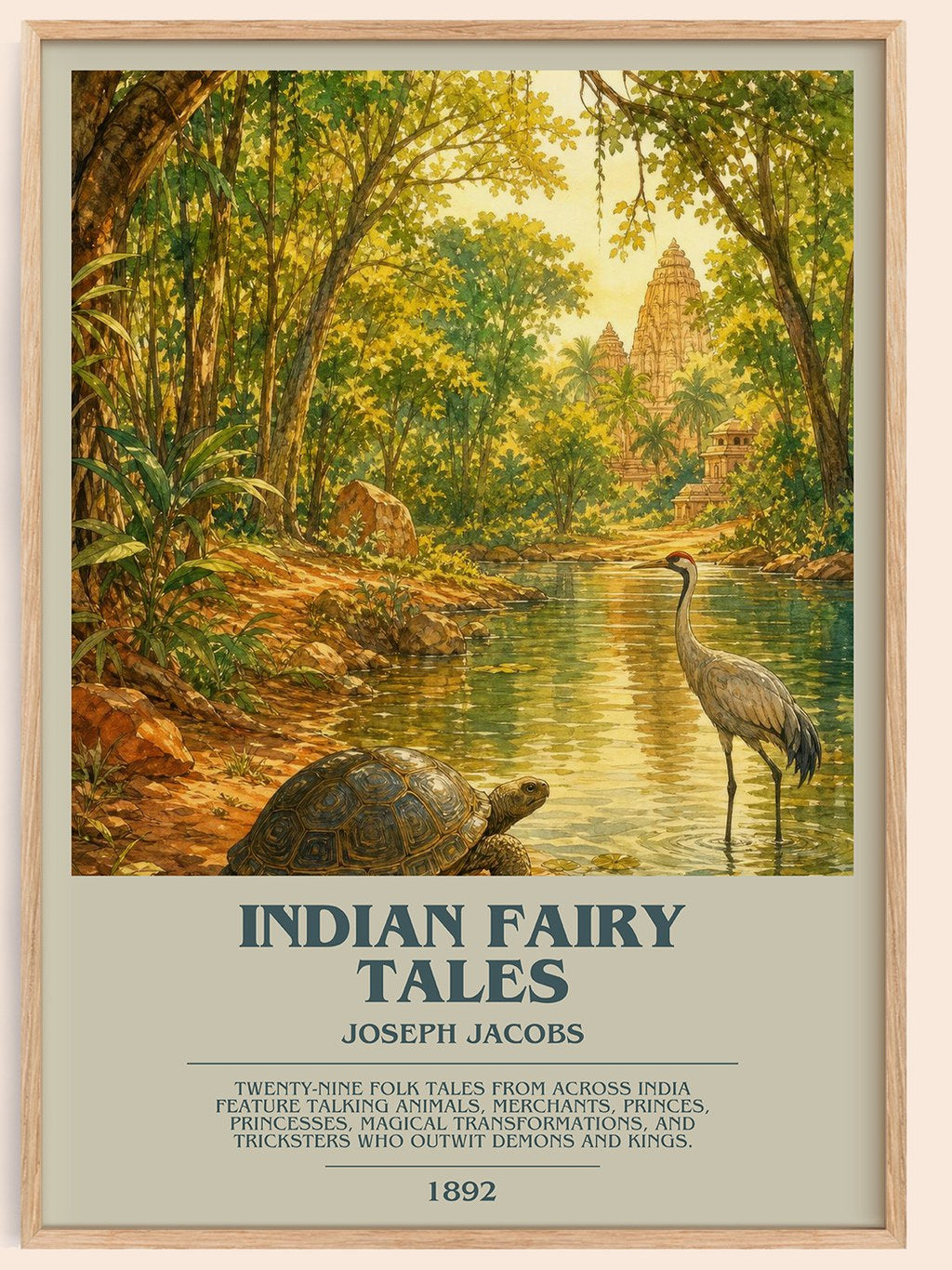 Indian Fairy Tales bookish book poster by Joseph Jacobs – framed literary art print