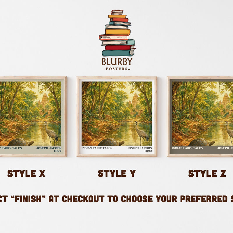 Indian Fairy Tales literary print in frame leaning in hallway – childrens wall art