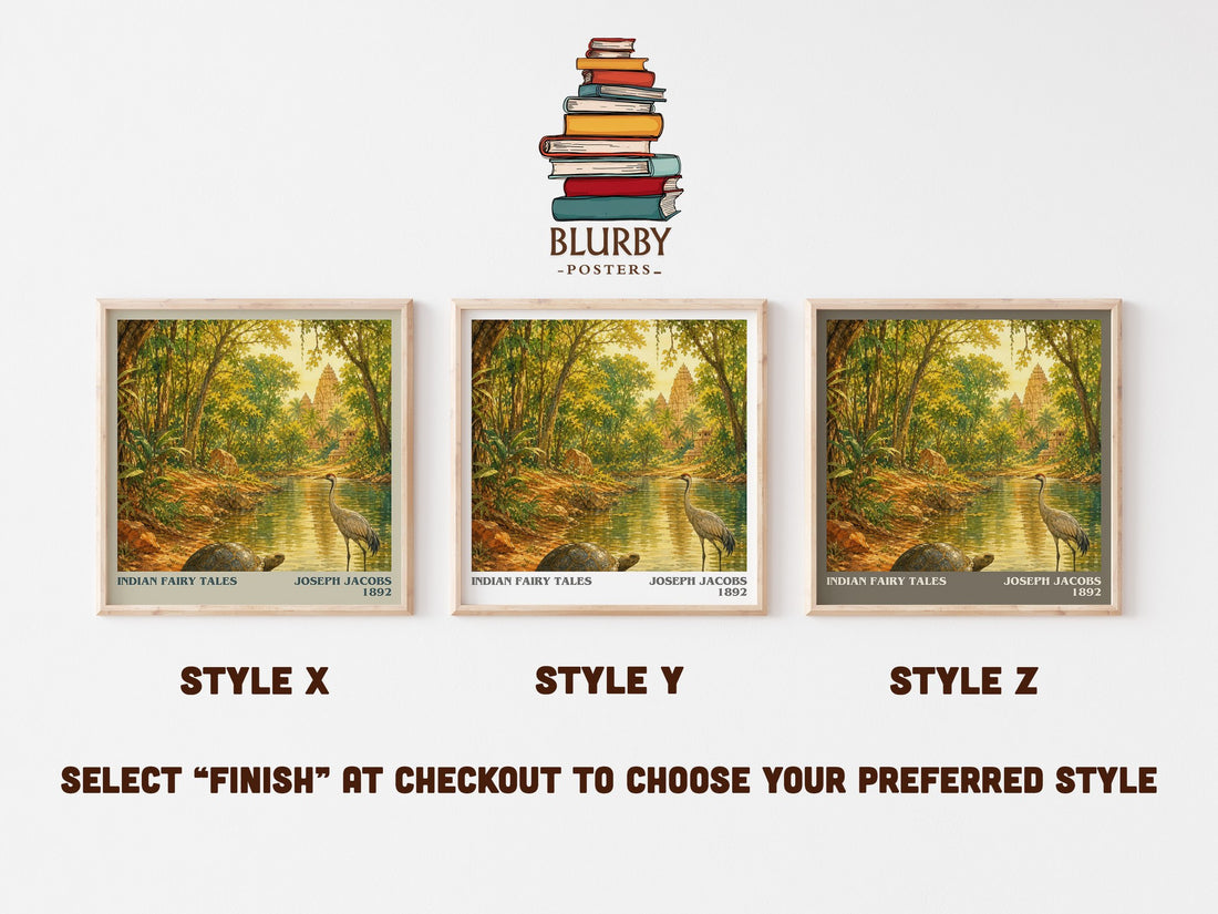 Indian Fairy Tales literary print in frame leaning in hallway – childrens wall art (mockup)