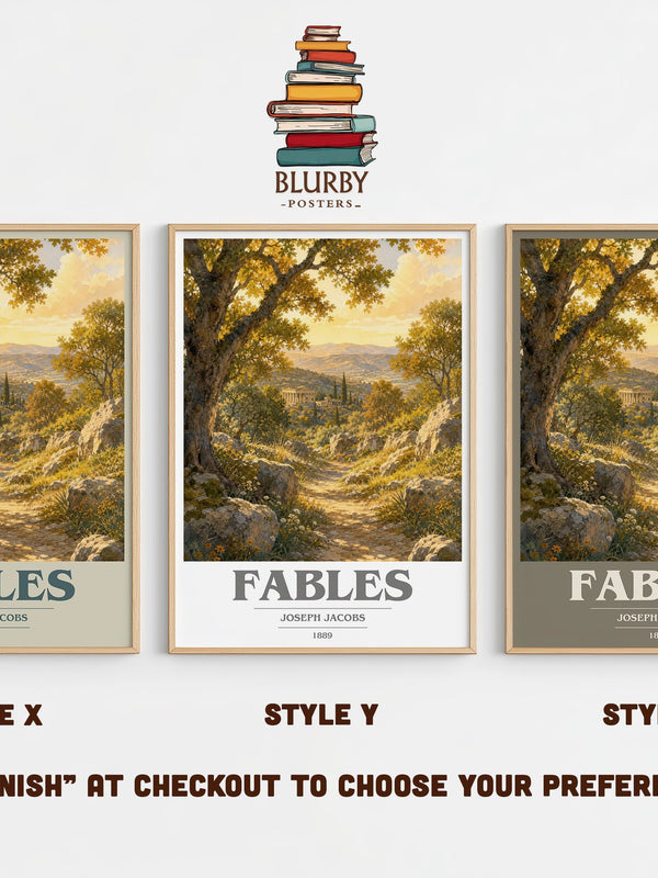 Fables book cover print in frame leaning in hallway – childrens wall art