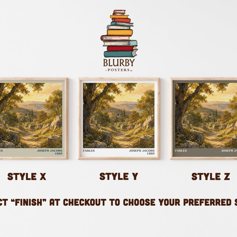 Fables literary print in frame leaning in hallway – childrens wall art