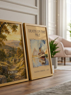 Fables watercolour print framed by window – literary home decor