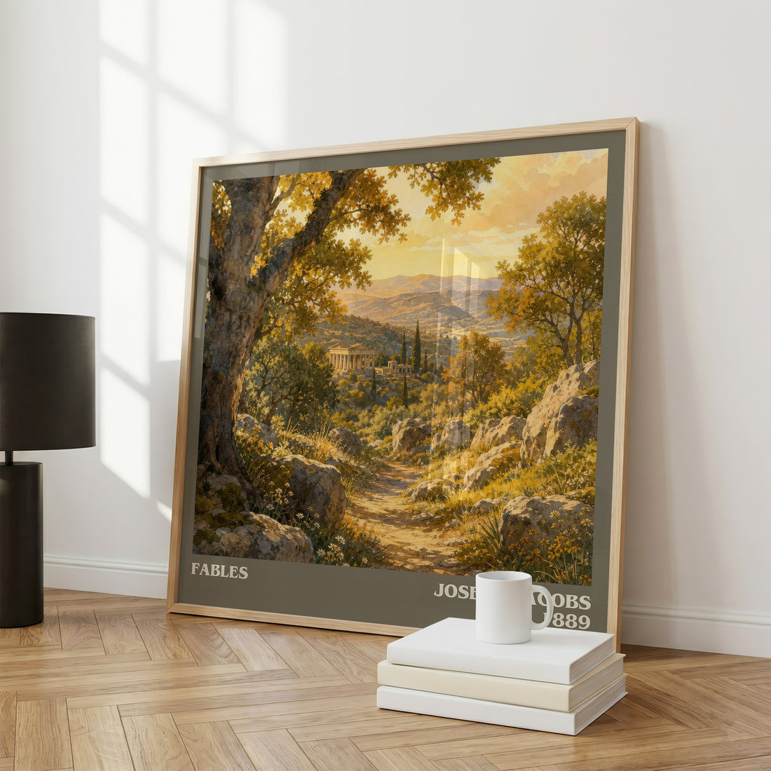 Fables literary print framed by window – literary home decor