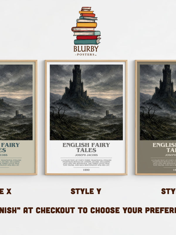 English Fairy Tales bookish print in frame leaning in hallway – childrens wall art