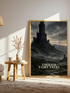 English Fairy Tales watercolour print in frame leaning in hallway – childrens wall art