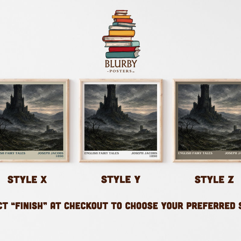 English Fairy Tales literary print in frame leaning in hallway – childrens wall art