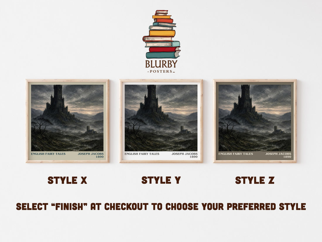 English Fairy Tales literary print in frame leaning in hallway – childrens wall art (mockup)