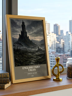 English Fairy Tales book cover print framed by window – literary home decor