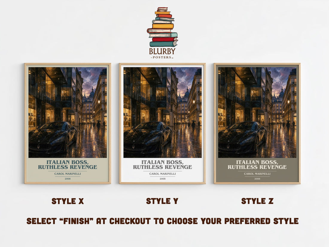 Italian Boss, Ruthless Revenge book cover print in frame leaning in hallway – romance wall art (mockup)