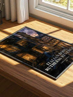 Italian Boss, Ruthless Revenge watercolour book poster framed on wall – romance wall art