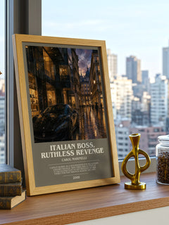 Italian Boss, Ruthless Revenge bookish print framed by window – literary home decor