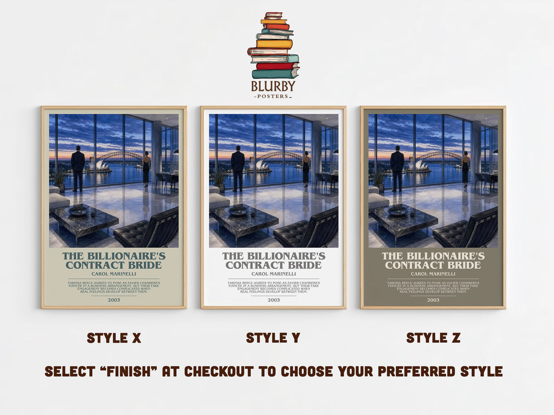 The Billionaire's Contract Bride bookish print in frame leaning in hallway – romance wall art (mockup)