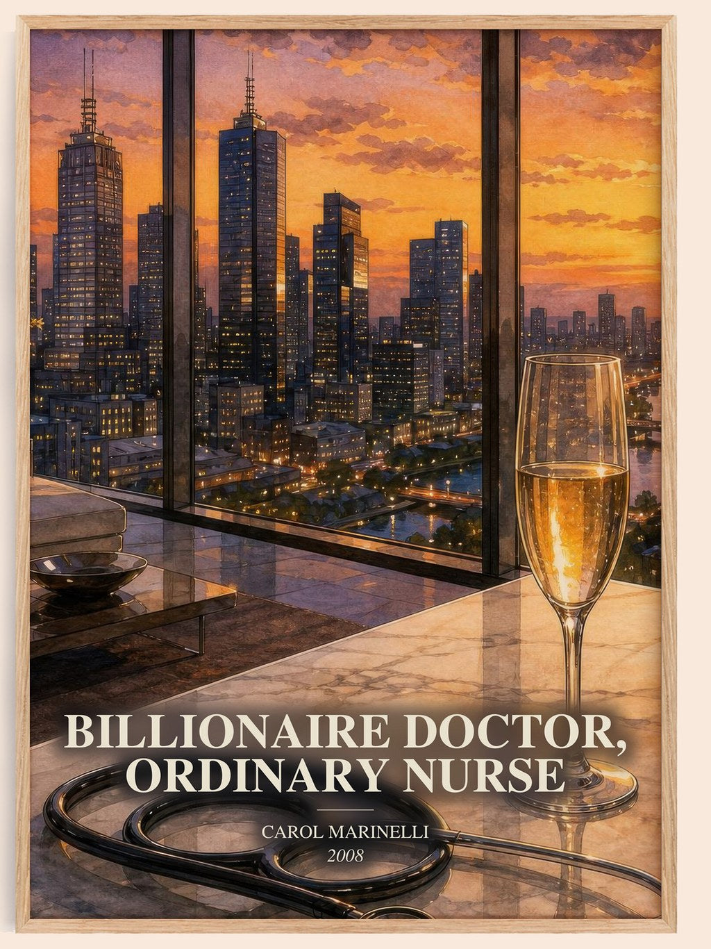 Billionaire Doctor, Ordinary Nurse watercolour book poster by Carol Marinelli – framed literary art print