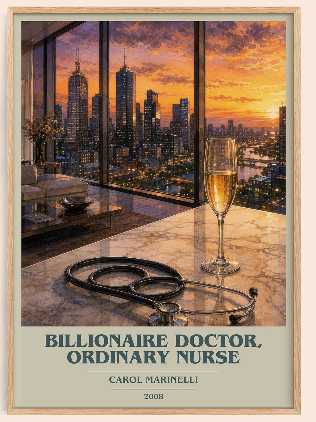 Billionaire Doctor, Ordinary Nurse book cover book poster by Carol Marinelli – framed literary art print