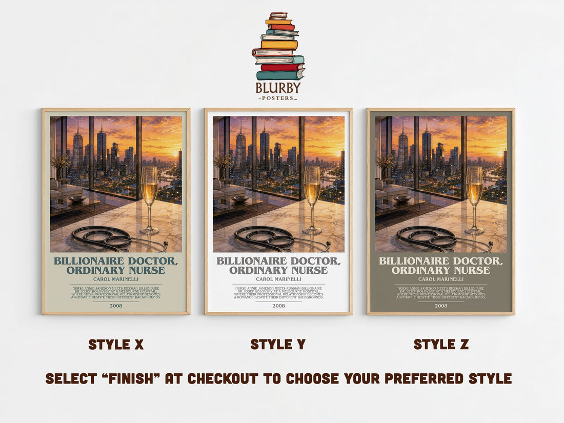 Billionaire Doctor, Ordinary Nurse bookish print in frame leaning in hallway – romance wall art (mockup)