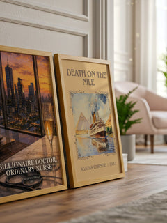Billionaire Doctor, Ordinary Nurse watercolour print framed by window – literary home decor