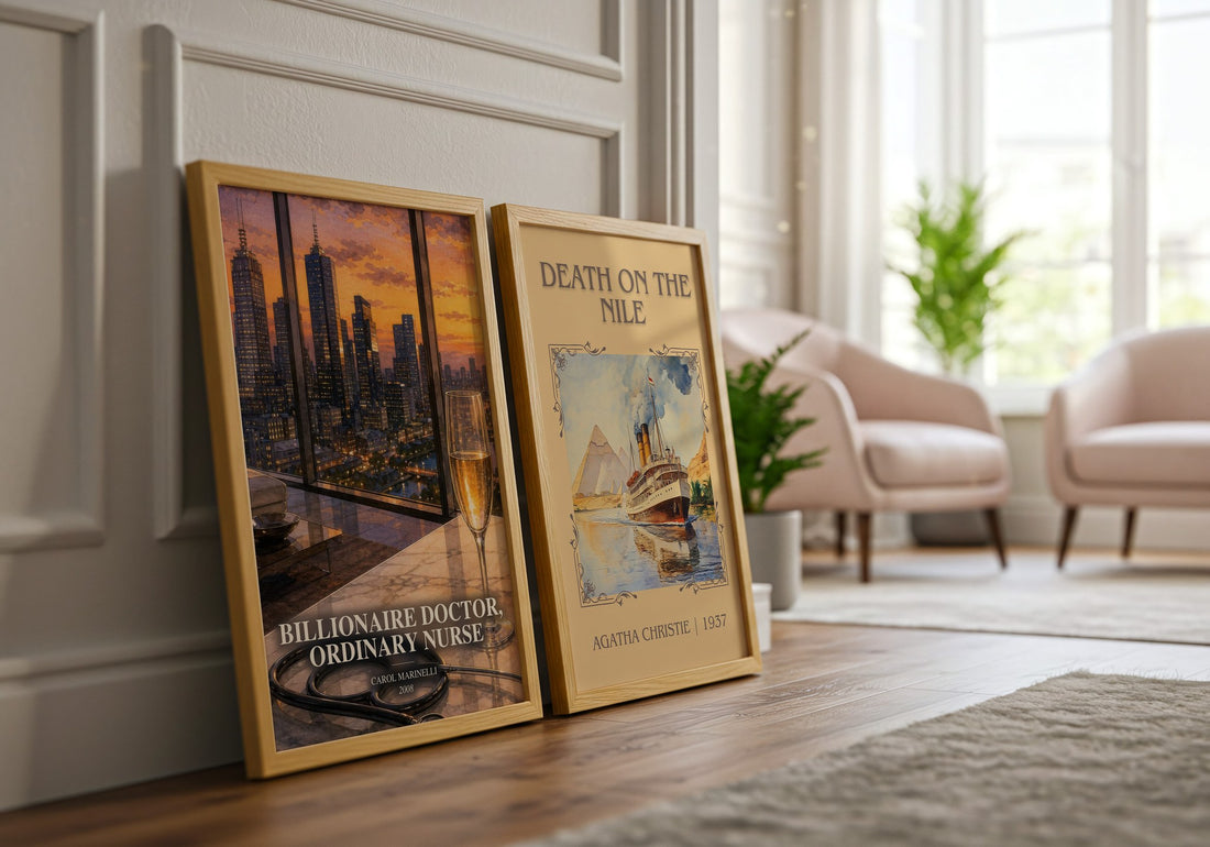 Billionaire Doctor, Ordinary Nurse watercolour print framed by window – literary home decor
