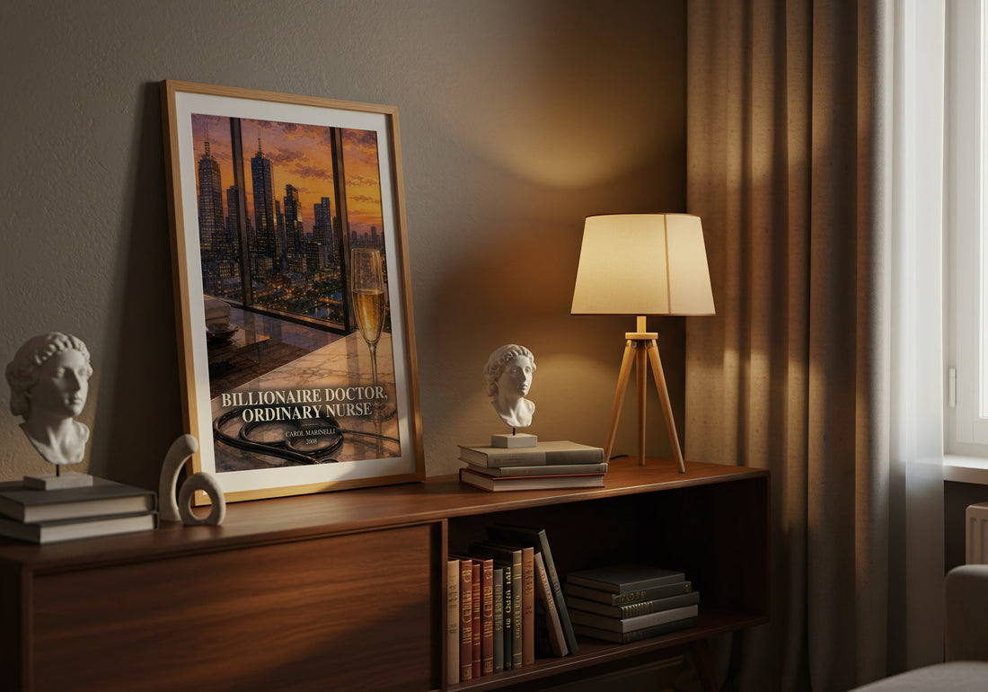Billionaire Doctor, Ordinary Nurse watercolour print on bookshelf – Carol Marinelli fan gift