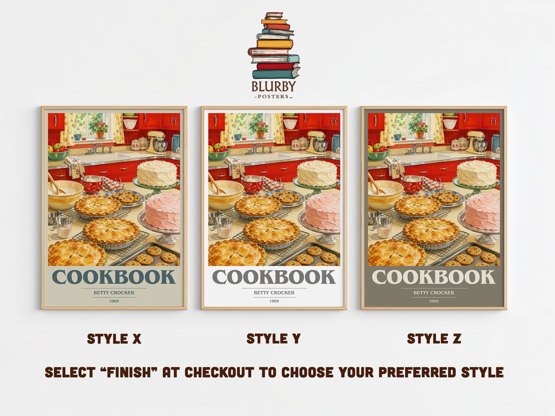 Cookbook book cover print in frame leaning in hallway – non fiction wall art (mockup)