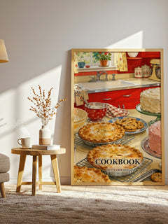 Cookbook watercolour print in frame leaning in hallway – non fiction wall art
