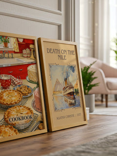 Cookbook watercolour print framed by window – literary home decor