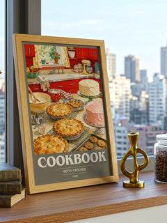 Cookbook book cover print framed by window – literary home decor