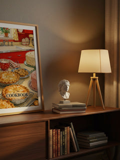 Cookbook watercolour print on bookshelf – Betty Crocker fan gift