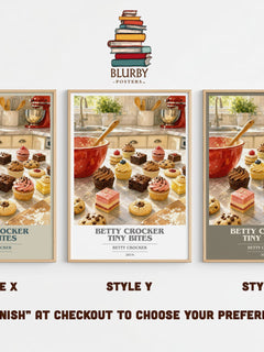 Betty Crocker tiny bites book cover print in frame leaning in hallway – __new__:cookbook wall art