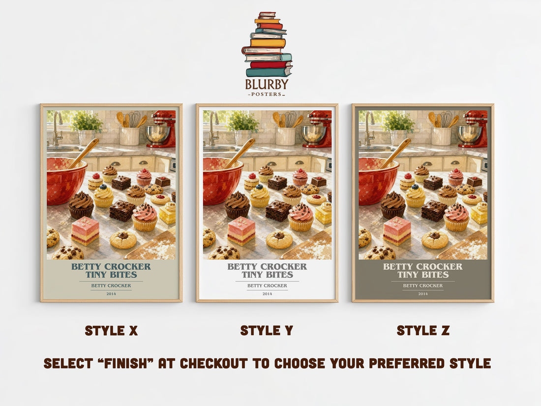 Betty Crocker tiny bites book cover print in frame leaning in hallway – __new__:cookbook wall art (mockup)