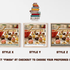 Betty Crocker tiny bites literary print in frame leaning in hallway – __new__:cookbook wall art