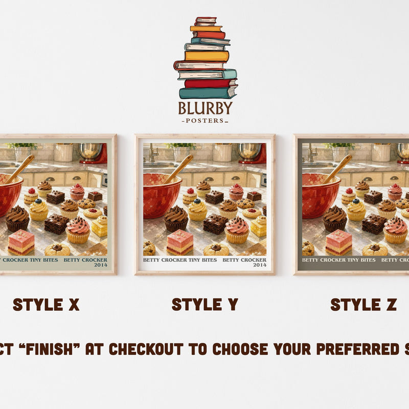 Betty Crocker tiny bites literary print in frame leaning in hallway – __new__:cookbook wall art